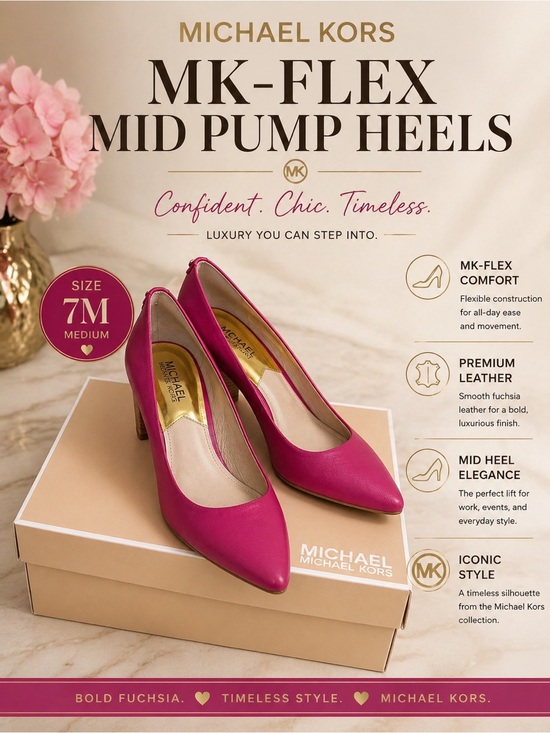 Michael Kors Shoes - Michael Kors Fuchsia Leather MK-Flex Mid Pump Heels 7M